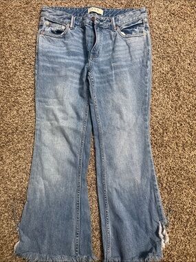 We The Free Light Blue Frayed-Hem Wide Leg Jeans